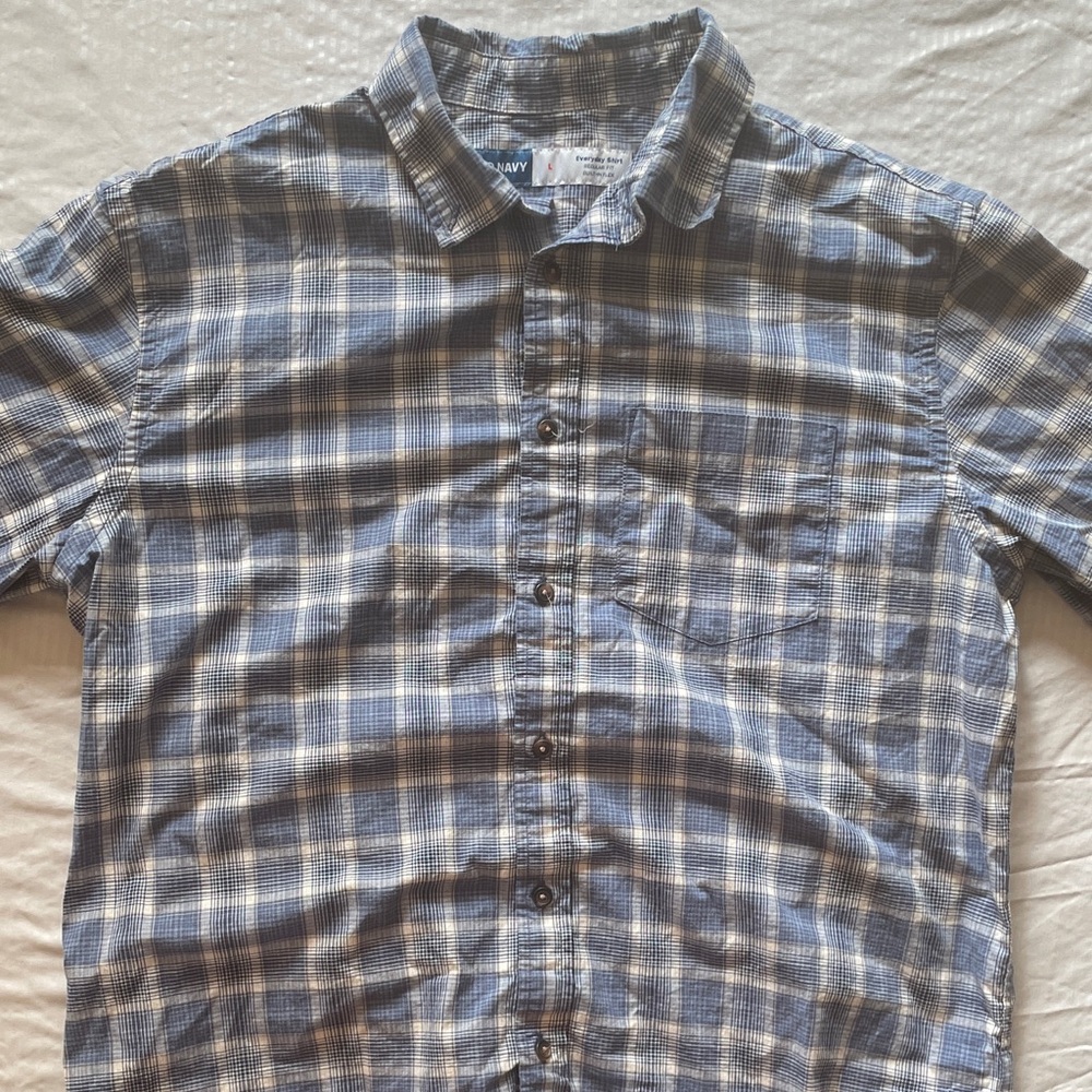 Old Navy Blue and White Plaid Casual Shirt